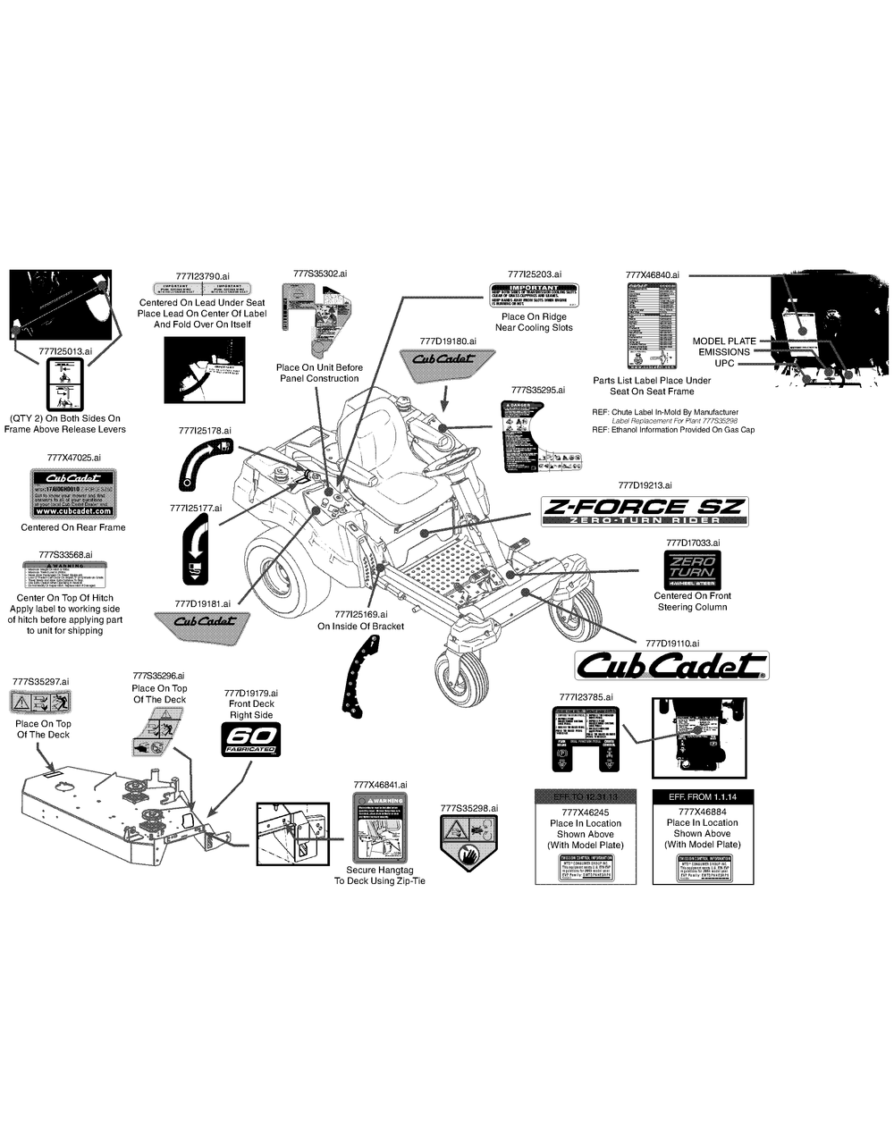Label Map Diagram and Parts List for Z-FORCESZ60 (17AIDGHD-17AIDGHD010)(2014) Cub Cadet Lawn Tractor